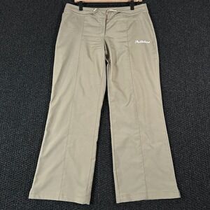 Adidas Womens Wide Leg Athletic Pants Khaki Taupe Script Logo Size M 959329